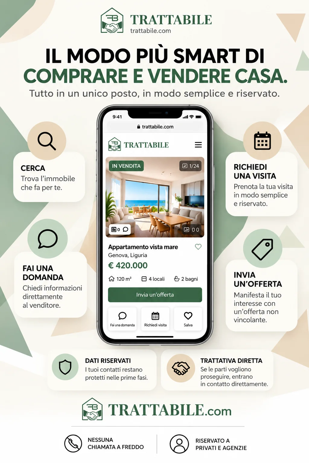 Trattabile: cerca immobili, fai domande, richiedi visite e invia offerte in modo semplice e riservato